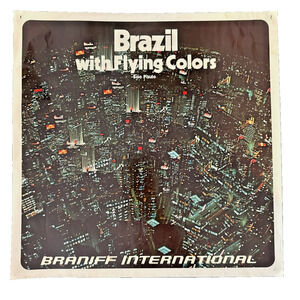 Braniff International Airline Poster Brazil City Skyline with Flying Colors 15"